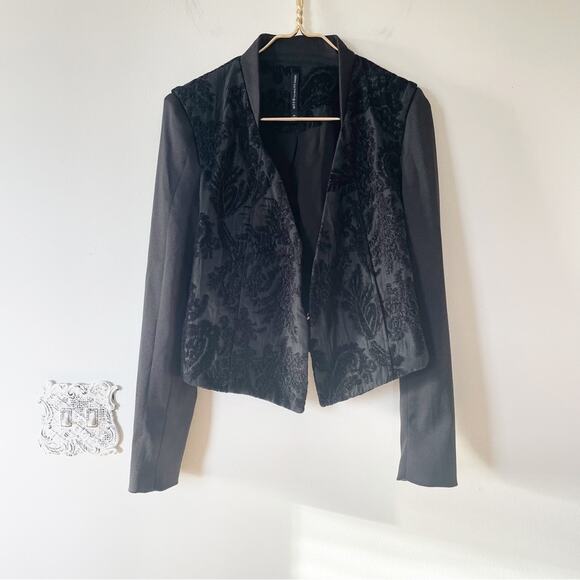W118 by Walter Baker Black Jacquard Brocade Cropped Jacket M - Picture 9 of 11